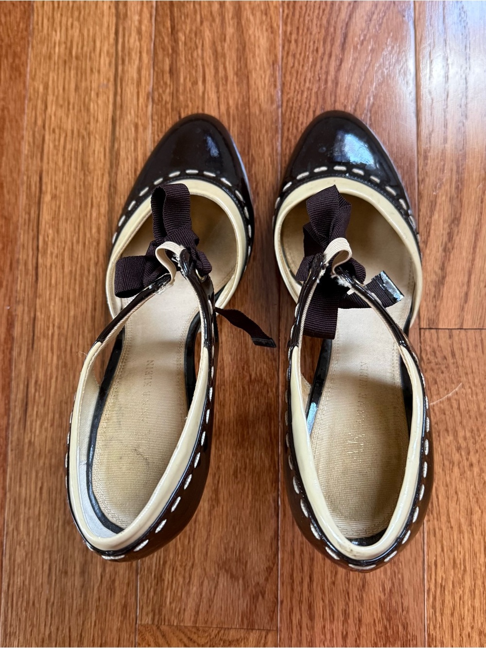 Dark Brown and Cream Vintage Mary Jane Heels by Anne Klein - Picture 2 of 7